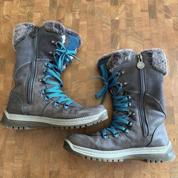 Santana Canada Shoes - Santana Canada Marinda Womens 10 Grey Turquoise Tall Winter Boots Snow Casual